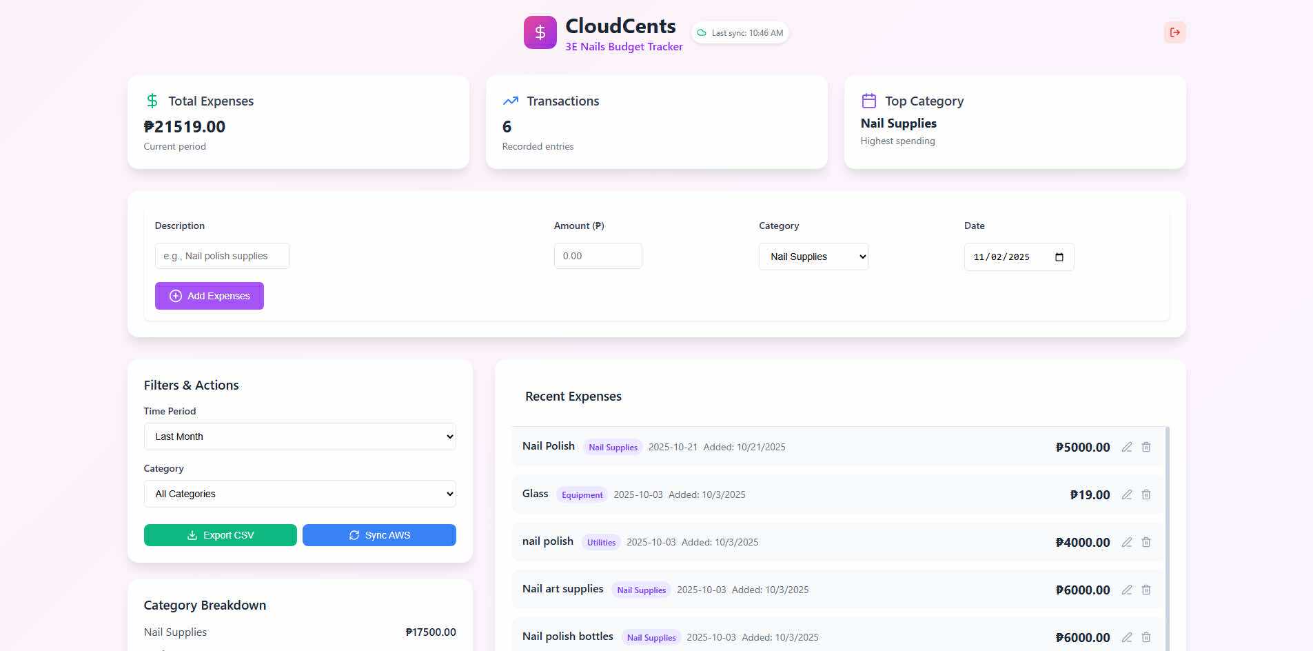 Cloud Cents Tracker
